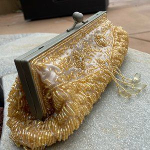 Gold Beaded Coin Purse Clutch Handbag Chain Strap